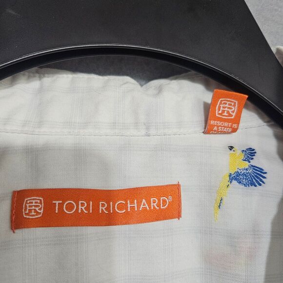 Tori Richard Bird Print Cotton Button Up Men's Sz Large White Embroidered McCaws - Picture 2 of 13